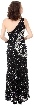 Long Sequined Formal Prom Dress with Rhinestones Waist — back in Black/Silver