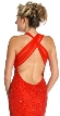 Wrap Style Shirred Bodice Formal Dress with Flared Bottom — back in Red color