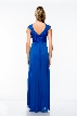 Cap Sleeve Long Formal Dress with Beaded Waist — back