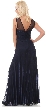 Sheer Neckline Metallic Long Formal Evening Dress — back in Navy