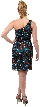 Hand Beaded and Sequined One Shoulder Short Dress — back in Brown/Turquoise
