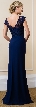 Lace Bodice Bejeweled Waist Long Formal Evening Dress — back