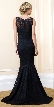 Boat Neck Mermaid Skirt Lace Long Prom Evening Gown — back