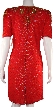 Above the Knee Short Sleeve Sequin Flowered Dress — back in Red/Gold