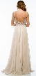 V-Neck Bejeweled Mesh Top Floor Length Formal Prom Dress — back in Beige