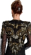 V-Neck Full Sleeves Sequined Formal Evening Gown — back in Black/Gold