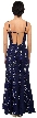 Flared Sequined Prom Dress with Spaghetti Straps — back in Navy
