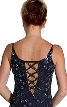 U-Neck Silk Chiffon Gown with Miniature Flowers Beading — back in Navy