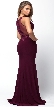 Lace Accent Sheer Waist Long Formal Evening Jersey Dress — back in Burgundy