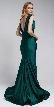 Satin Fitted V Neck Prom Dress — Green in Back