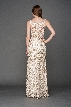 Boat Neck Shiny Rose Lace Long Formal Prom Dress — back