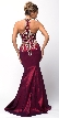 Embellished Bodice Round Neck Fit-n-Flare Long Prom Dress — back in Burgundy