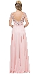 Boat Neck Half Sleeves Beaded Mesh Top Long Formal MOB Dress — back in Blush