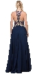 Lace Accent Sheer Mesh Bodice Long Prom Dress. — back in Navy