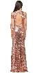 Cold Shoulder Keyhole Back Sequin Long Prom Dress — back in Rose Gold