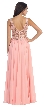 V-Neck Sheer Lace Beaded Bodice Long Formal Prom Dress — back in Blush