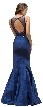 Lace Accent Sheer Mesh Top Flared Long Prom Dress — back