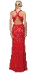 Deep V-Neck Rhinestones Waist Lace Long Prom Dress — back in Red