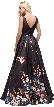 V-Neck Floral Print Rhinestones Waist A-line Long Prom Dress — back