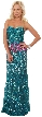 Strapless Exquisitely Sequined Long Formal Prom Dress  — in Emerald Green/Fuchsia
