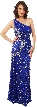 Long Sequined Formal Prom Dress with Rhinestones Waist — in Royal/Silver