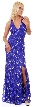 Halter Neck Beaded Mesh Long Formal Prom Dress — in Royal Blue