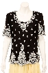 Short Sleeved Scoop Neck Blouse — in Black/White