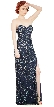 Strapless Floral Beads & Sequins Long Formal Prom Dress — in Navy