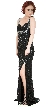 Broad Straps Front Slit Sequined Long Formal Prom Dress — in Black