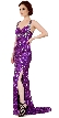 Broad Straps Front Slit Sequined Long Formal Prom Dress — in Purple/Silver
