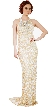 Round Halter Neck Cross Straps Long Sequins Prom Dress — in Gold