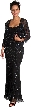 Artistic Sequined Pattern Formal Dress with Jacket — in Black color