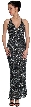 V-Neck Sequined Long Formal Dress with Keyhole  — in Black/Silver