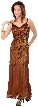 Cowl Neck Double Straps Long Beaded Formal Dress — in Bronze