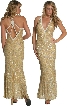 V-Top Fully Beaded Formal Dress — in Gold color