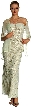 Full length Beaded Evening Dress with Shirred Bust — in Sage