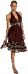 Halter Neck Silk Beaded Cocktail Dress — in Brown