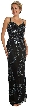 Floral Spaghetti Beaded Evening Dress with Jacket — Black/Silver without Jacket.