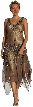 V-Neck Beaded Silk Mother of the bride Dress with Jacket — in Brown/Silver
