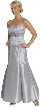 Embroidered Formal Prom Dress with Flower Applique — in Silver color