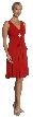 V-neck Short Party Dress with Brooch on Waistline — in Red color
