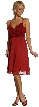 Spaghetti Strap Shirred Chiffon Party Dress — in Dark Red color