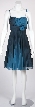 Two Tone Floral Accent Shirred Party Dress  — in Teal color