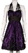 Halter Neck Short Prom Dress with Mesh Overlay — in Black/Purple