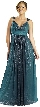Two Tone Metallic Print Long Formal Evening Dress — in Teal