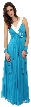 V-Neck Two Tone Long Formal Bridesmaid Dress — in Turquoise/Ivory