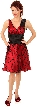 V-neck Short Polka Dot Party Dress   — in Black/Red