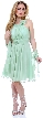 Empire Cut Shirred Knee Length Bridesmaid Party Dress — in sage alternative view.