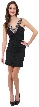Ruched Short Dress With Embellished Neckline — in Black