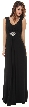 V-Neck Cap Sleeves Empire Cut Long Formal Dress — in Black